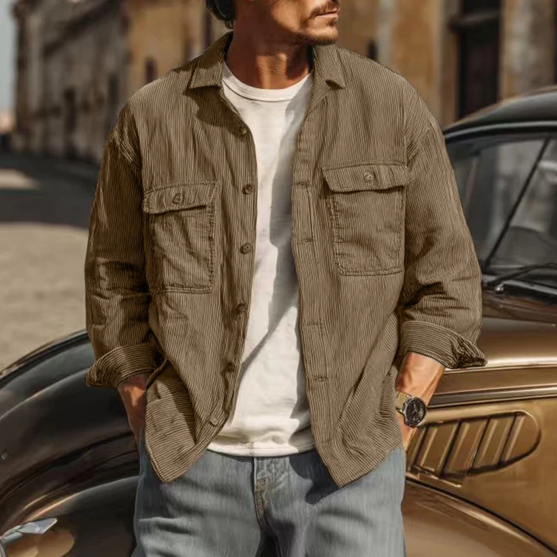 الشارع الشهير الرجال سترة عادية بلايز كم طويل زر متابعة التلبيب سروال قصير البضائع معاطف للرجال ربيع الخريف العصرية ملابس خارجية