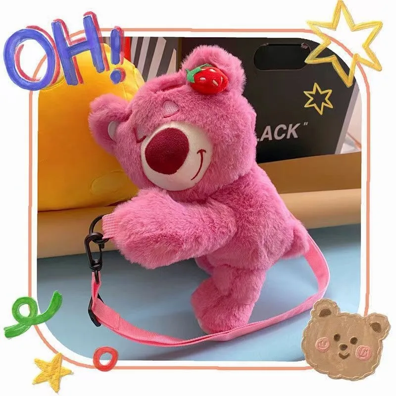 Disney Cartoon Strawberry Bear Cute Crossbody Bag Girls Shoulder Bag Fashion Plush Doll Children's Bag