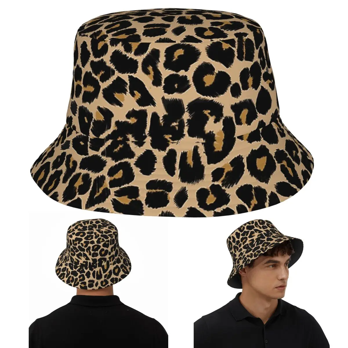 

Leopard Print Traditional Colours Bucket Hats Panama Hat Children Bob Fisherman Hats For Summer Fishing Caps Unisex