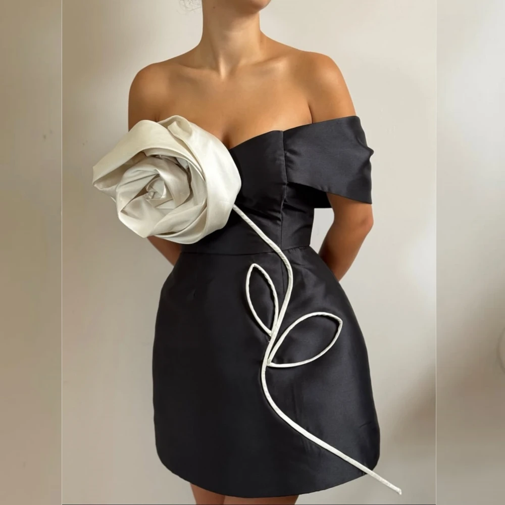 

Customized Dress Charmeuse Handmade Flower Off-the-shoulder Short Dresses Bespoke Occasion Charming Homecoming Party