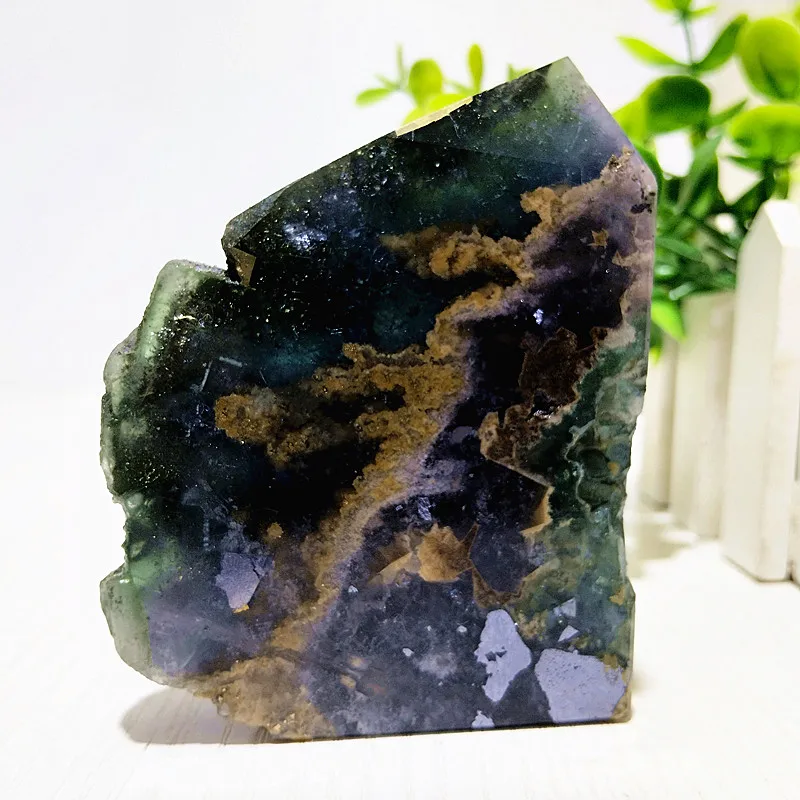 Natural Stone Copper Ore And Lan Fluorite Belt Effect Tower Meditation Chakra Wand Magic Reiki Fengshu Crystal Home Decoration