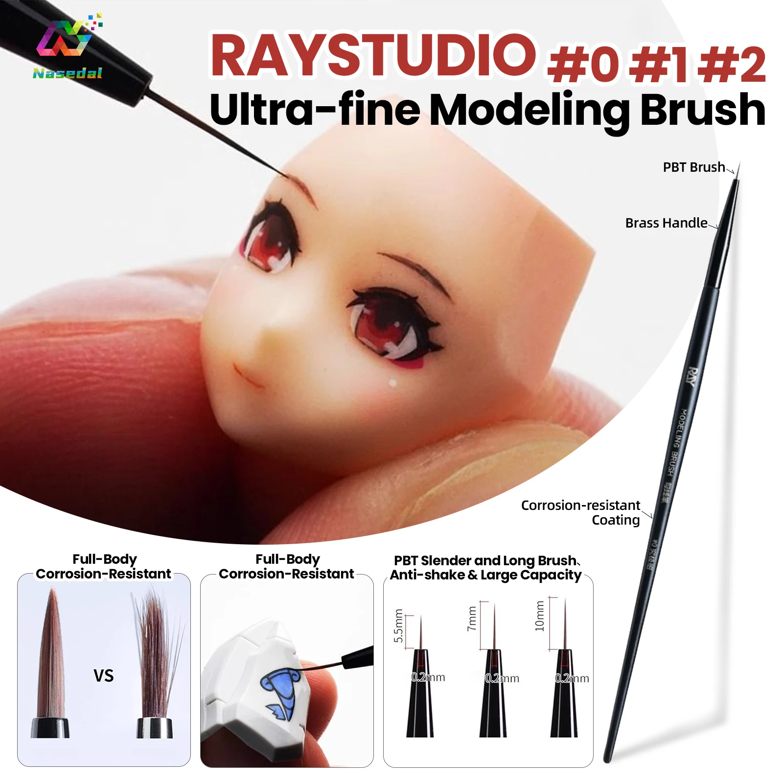 RAYSTUDIO #0 #1 #2 Ultra-fine Modeling Brush Corrosion Resistant for Gundam Model Coloring DIY Figure Detailing Precision Tools