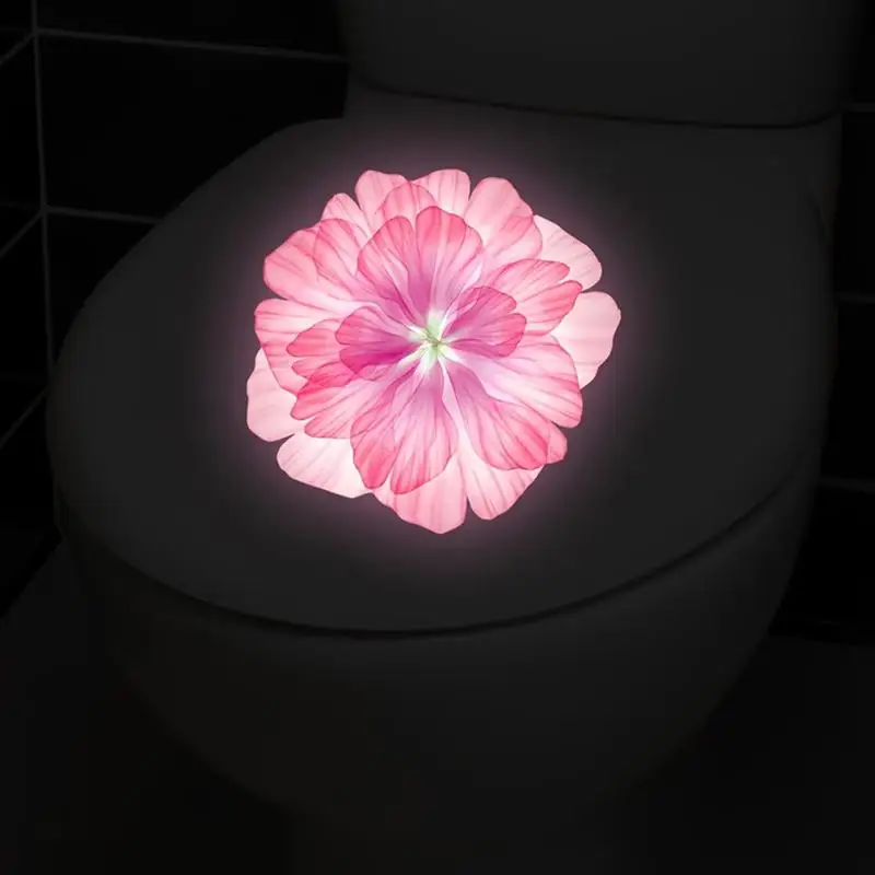 Luminous Toilet Sticker Pink Floral Removable Self-Adhesive Glow in the Dark Bathroom Wall Decals