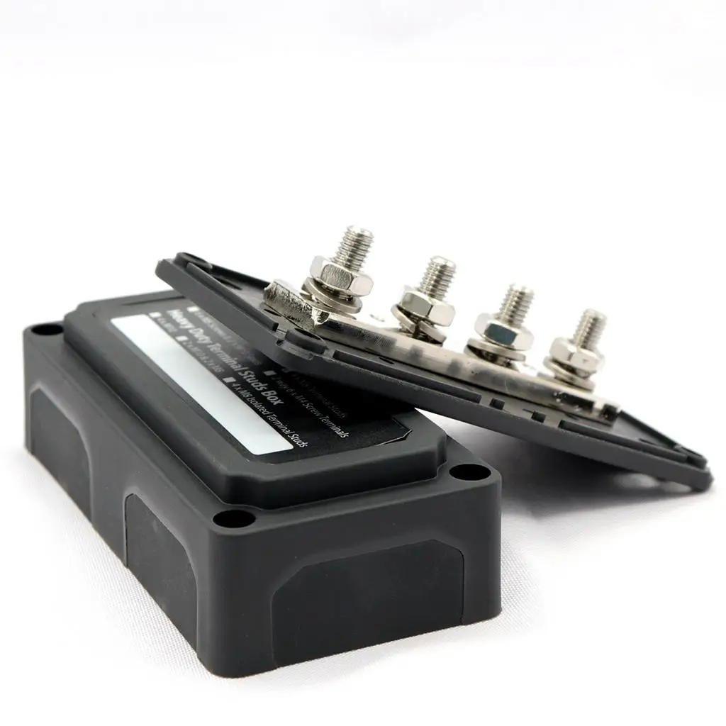 4 Way Bus Bar Power Distribution Block 300A Electrical Terminal Box with M8 Studs for Car Truck Boat