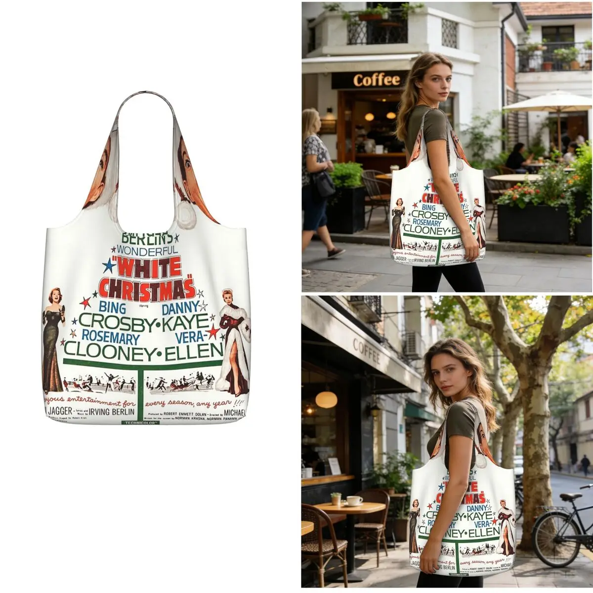 White Christmas - Bing Crosby, Danny Kay Shopping Tote Bag Canvas Large Capacity Shoulder Bags Shopper Grocery Handbag for Women