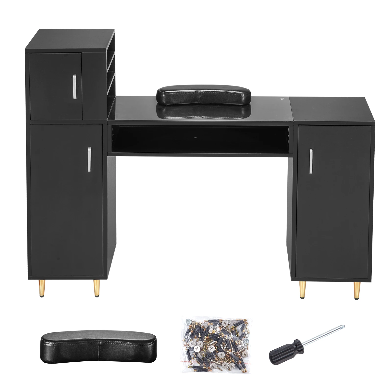 Manicure Table Glass Top Nail Desk Makeup Dressing with Storage Cabinet Acetone Resistant for Beauty Salon Workstation