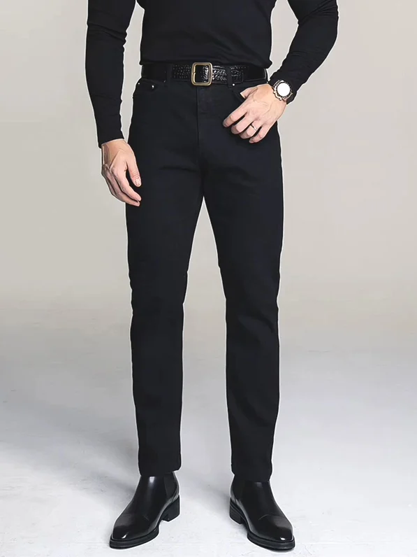

American Style Slim Fit Black Jeans Men's Basic Style Casual Workwear Versatile Long Trousers Trendy Straight Leg Jeans
