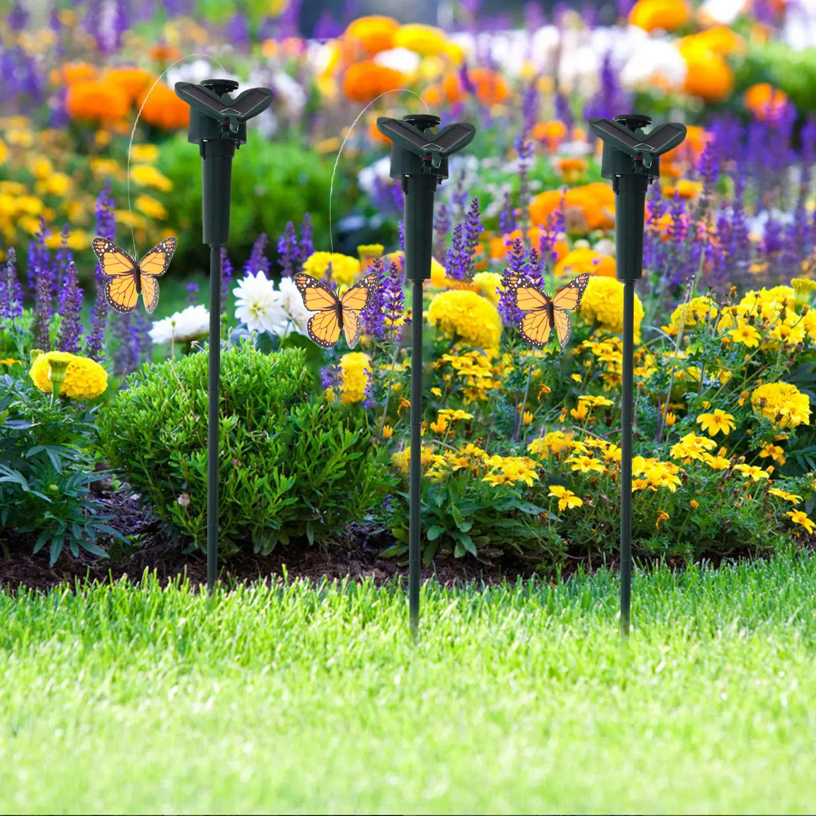 3Pcs Garden Stakes Realistic Rotating Moving Yard Ornaments Outdoor Lawn Fluttering Garden Decorations