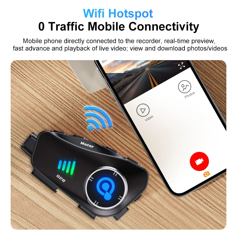 Q28 Motorcycle Bluetooth Headset 1080p High-Definition Ultra-Wide-Angle Lens Horizontal/Vertical Shooting Body 360° Free Adjustm