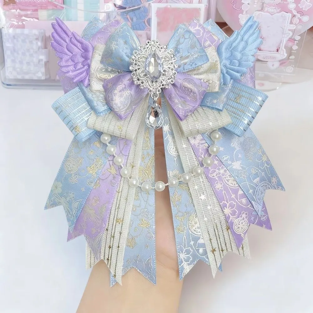 Gifts Double Layer Bow Brooch Bead Chain Handmade DIY Bow Pin Gemstone Pendant Ita Bag Decoration Cosplay Accessory