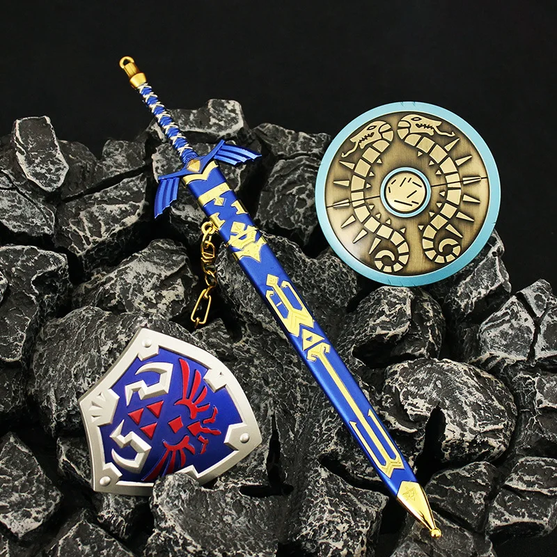 

22cm Master Sword Shield Keychain Link LoZ Breath of the Wild Tears of the Kingdom Game Peripheral Metal Melee Cold Weapon Craft