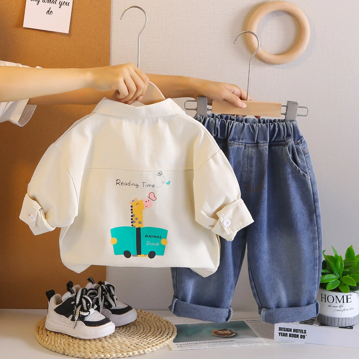 Autumn Boys Set Fashionable Toddler Outfit 2-Piec Color Block Work Shirt & Pants Korean Style Casual Loose Fit for Kids  123