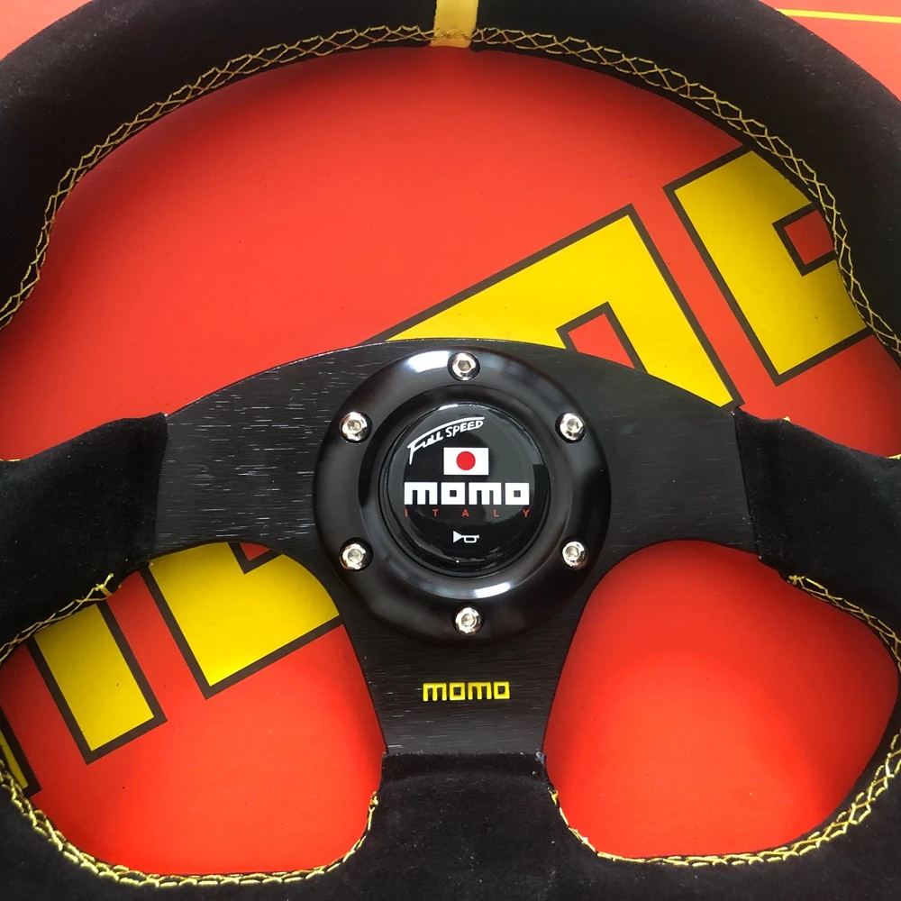 Flat Universal 330MM Racing Drift MOMO Steering Wheel Car MOMO Suede Leather JDM Steering Wheel Volantes For VW HONDA TOYOTA BMW