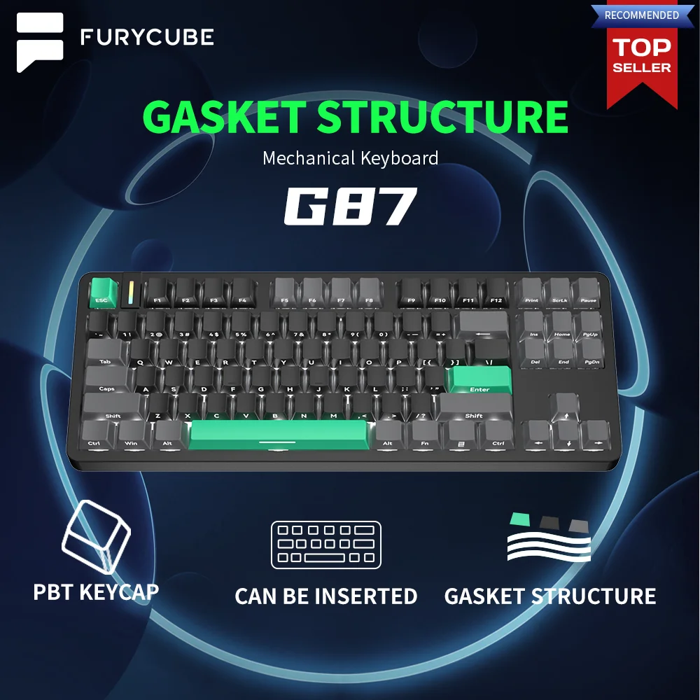 

FURYCUBE Mechanical keyboard G87 Side Engraved 80% Gamer Work Wireless 87 Keys RGB Light Backlit Hot-swappable New PBT Keycaps