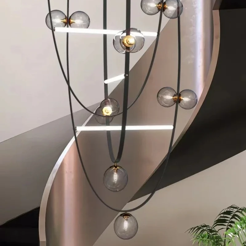 Modern LED Pendant Lights Creative Brown Black Artificial Leather Clear Gray Glass Hotel Hall Parlor Dining Room Hanging Lamps