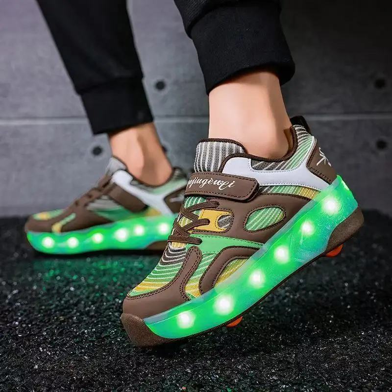 Roller Sneakers 4 Wheels Children Boy Girl Fashion Sports Deformation Parkour Shoes Adult Led Light Flashing Running Skate Shoes