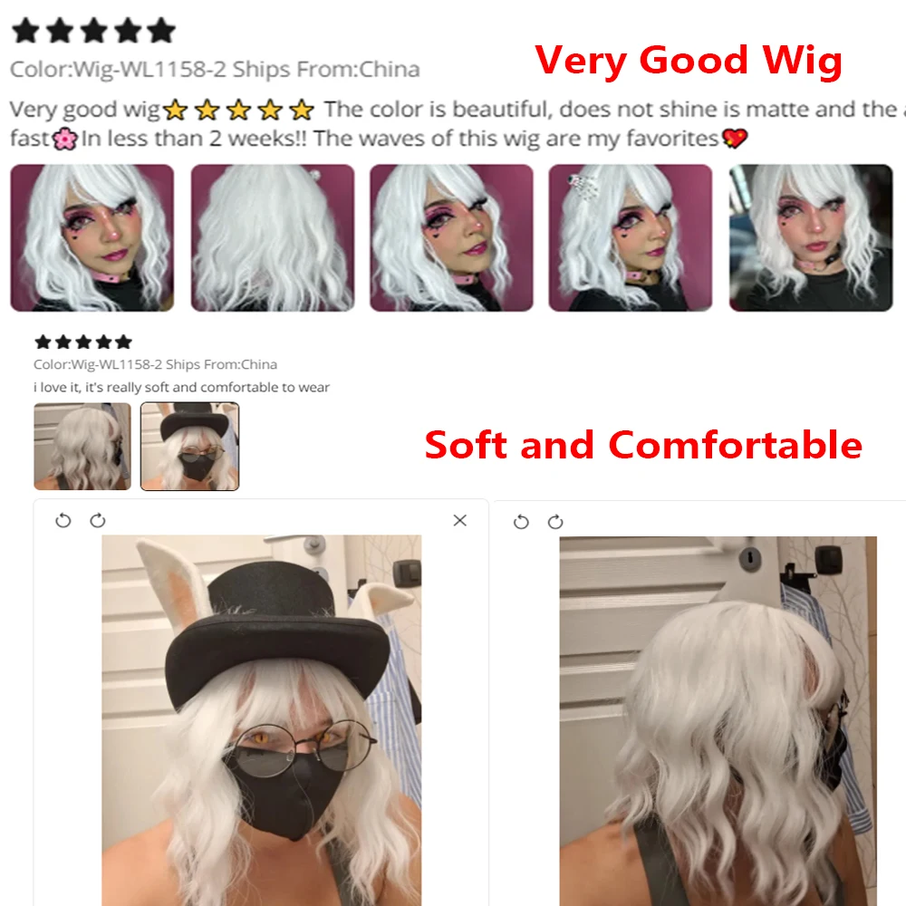 Short Curly Wavy Platinum Blonde Synthetic Wig White Lolita Hair Wig with Bangs for Women Cosplay Party Halloween Heat Resistant