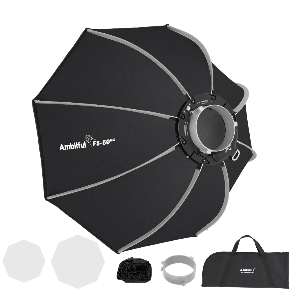 AMBITFUL FS40Pro FS60Pro Quick-Install Bowens Mount Softbox Studio LED COB Light Octagonal Light Box Matt Box