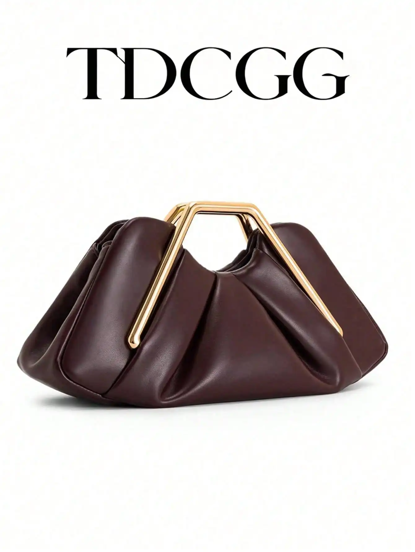 1pc Burgundy Pleated PU Leather Cloud Bag, Geometric Metal Handle Women's Clutch, Suitable For Weddings, Parties And Banquets