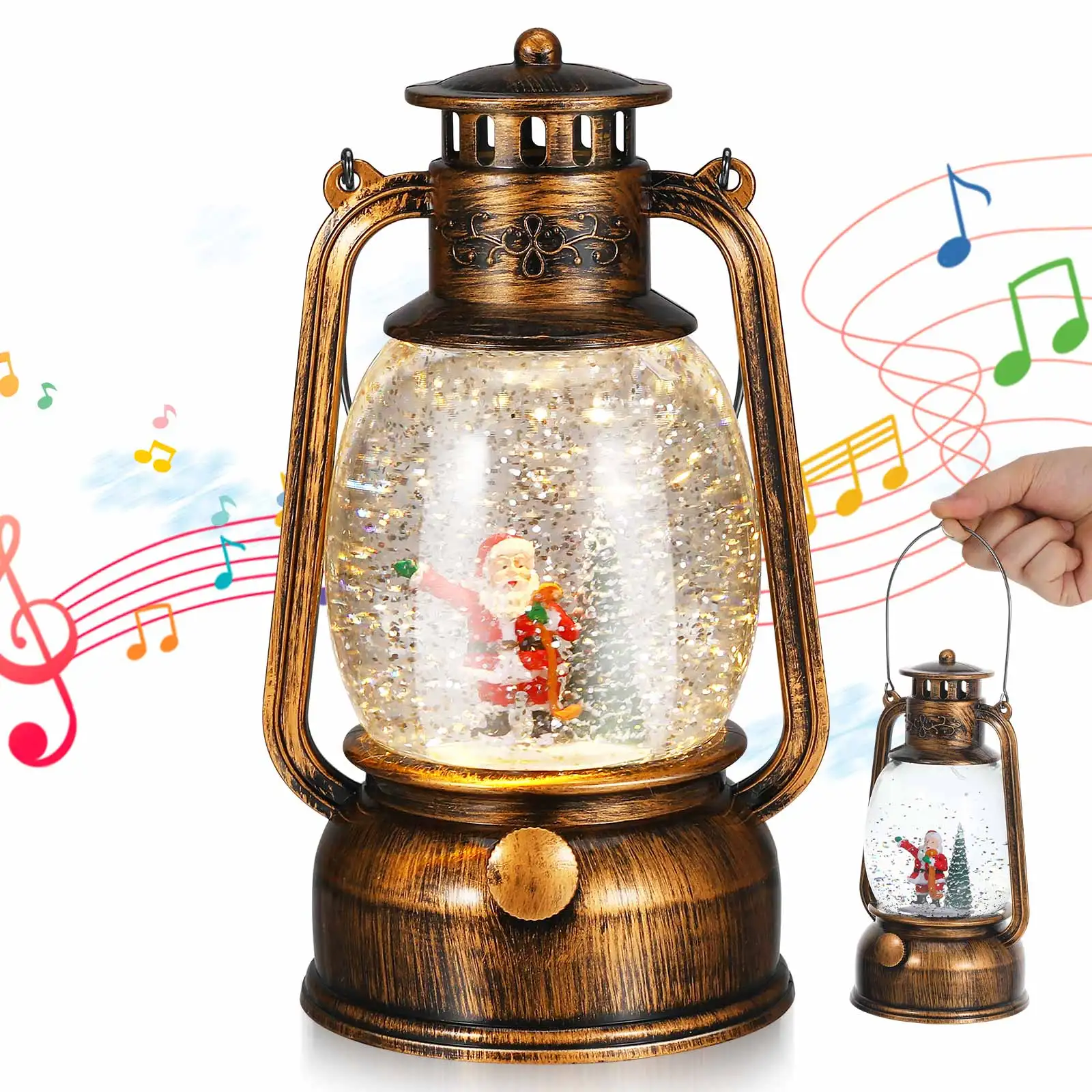 

Enchanting Musical Christmas Snow Globe Glitter Lantern Rotating Design Warm Ambiance Holiday Decorations Festive Soundtrack