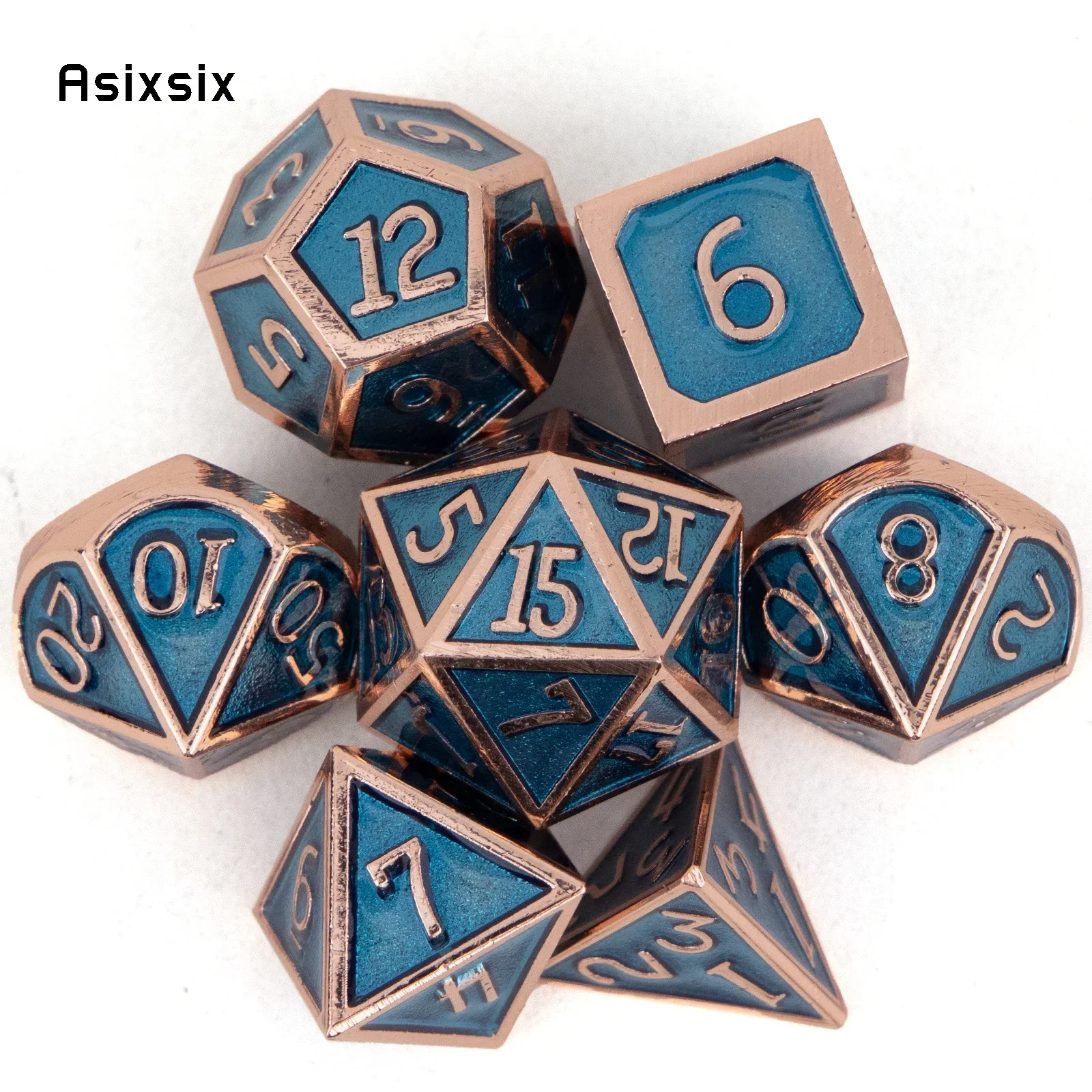

7 Pcs Golden Green Standard Metal Dice Solid Metal Polyhedral Dice Set Suitable For Role-Playing Game