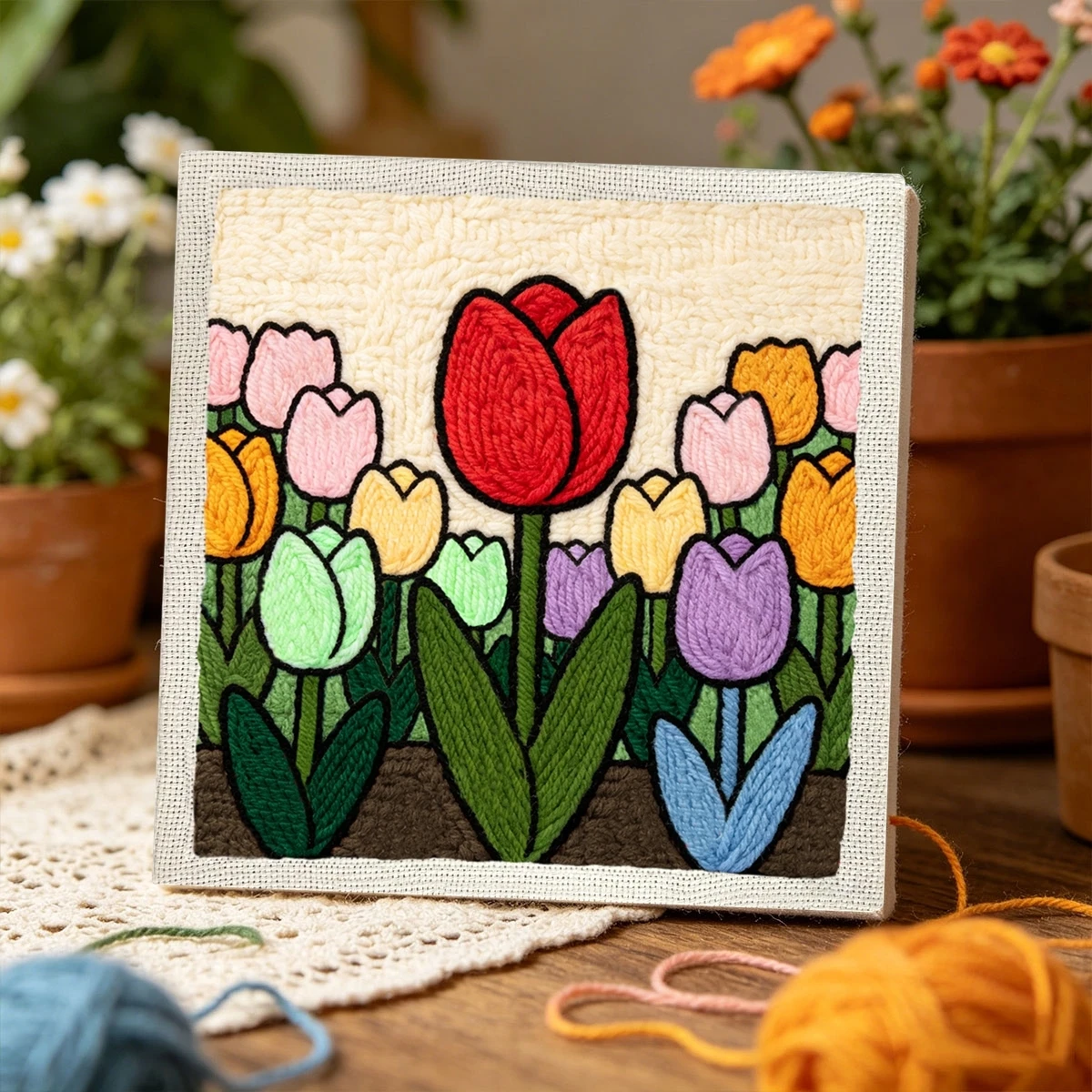 1 Set Tulpen-Garten DIY-Stickerei-Set für Anfänger, Stick-Starter-Kit, Kreuzstich-Kunstgeschenk, Handarbeits-Bastelset – Detail 3