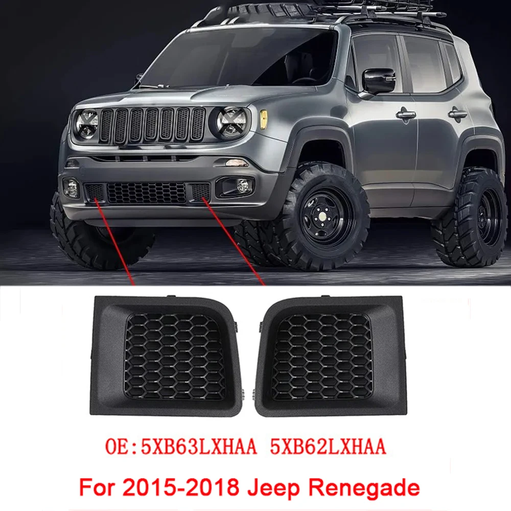 

ABS Black Car Front Bumper Fog Light Cover Lower Bezels Grille for Jeep Renegade 2015-2018 5XB63LXHAA 5XB62LXHAA