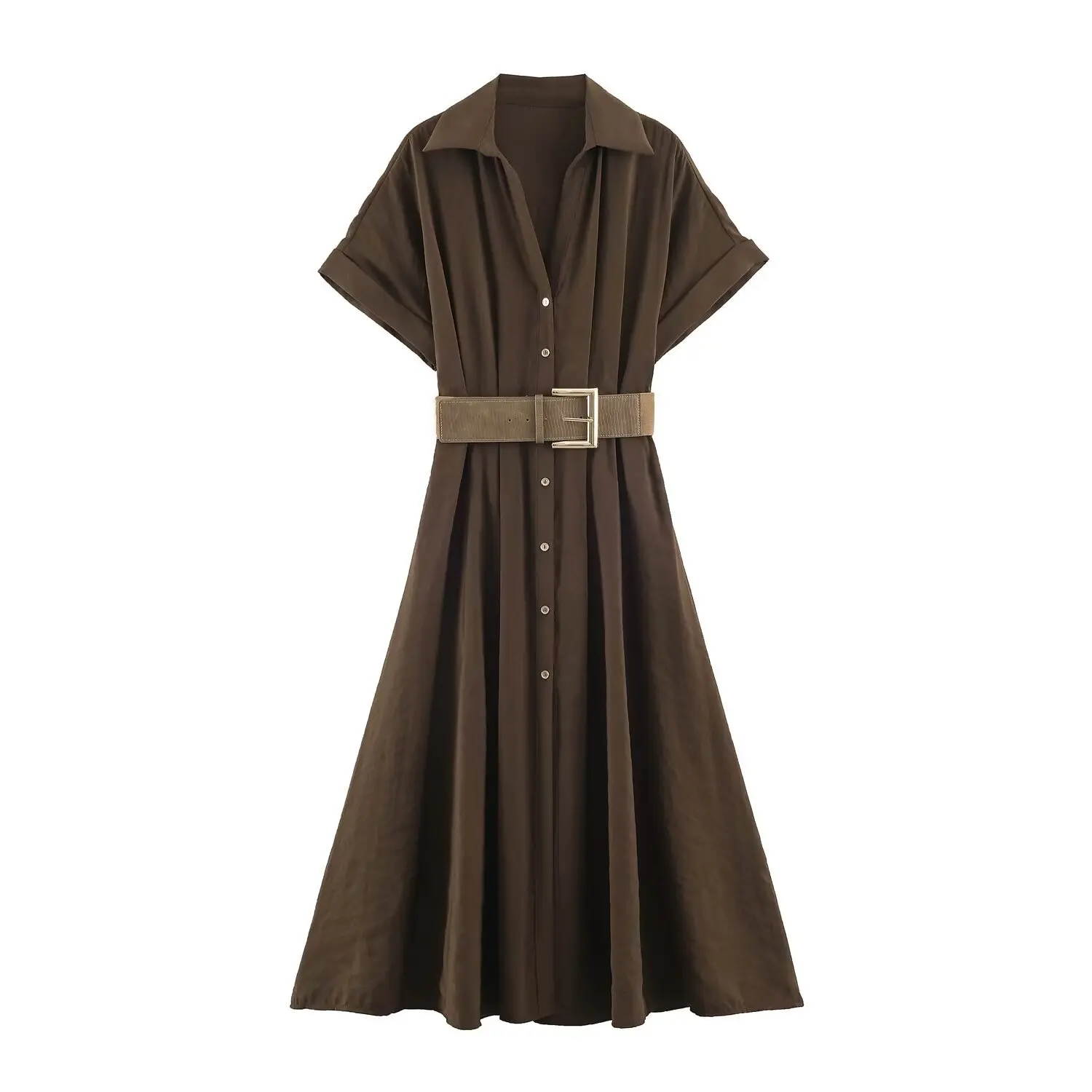 Maxdutti Women's 2026 Autumn New Commuter Style Fashion Belt Midi Dress