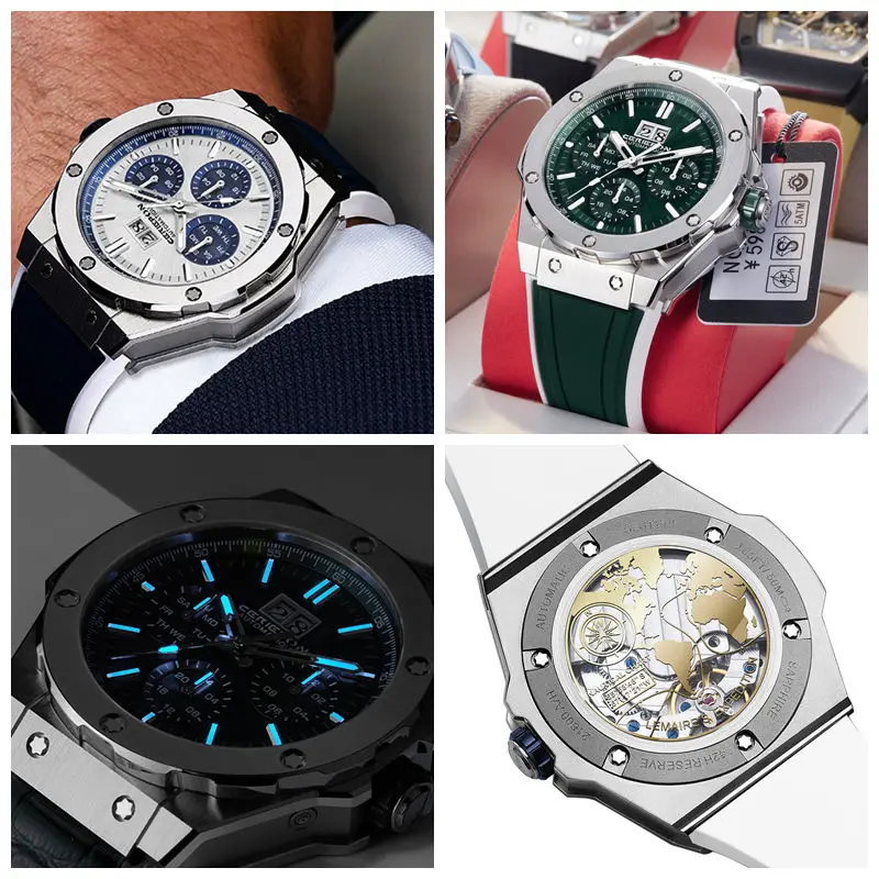 CERIEPON Blue Planet Series Sapphire Crystal Automatic Mechanical Watch Waterproof Men's Luminous Watch Fashion Gift