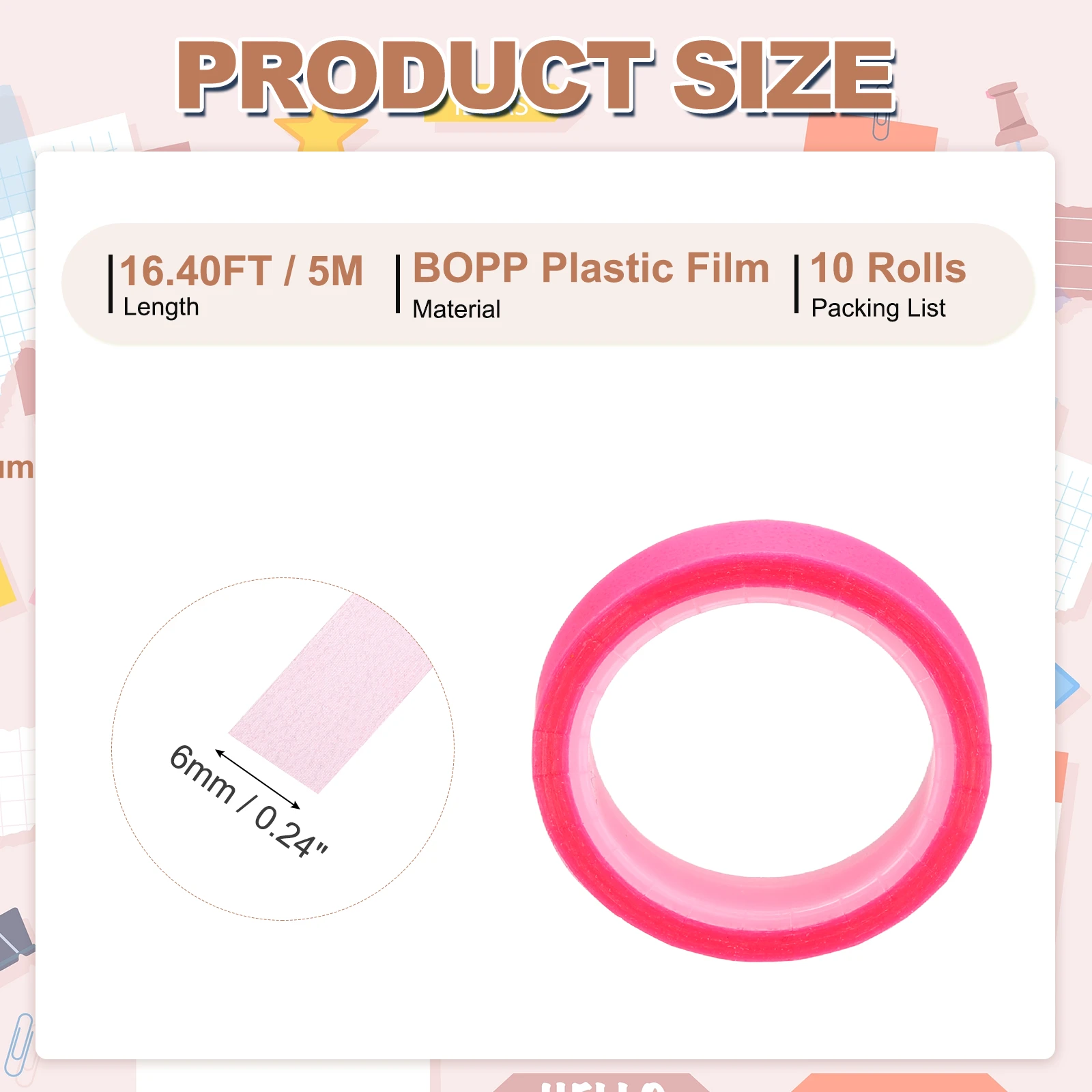 10Rolls Highlighter Tapes 0.24Inch x 16.40ft Transparent Marking Sticker Removable Clear Color Tapes Office Class Supplies