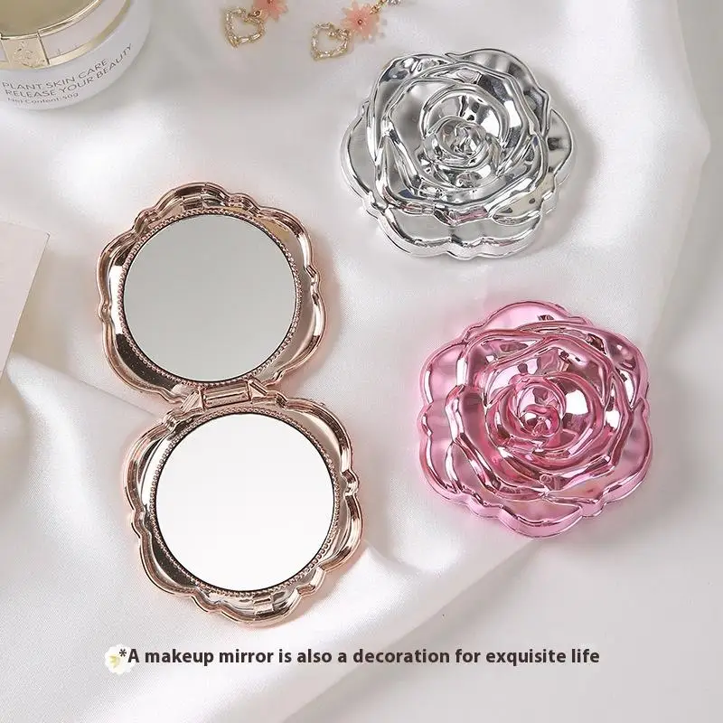 1PCS Double Sided Hand Mirrors Portable Mini Mirror Retro Rose Flower Small Pocket Makeup Mirror Compact Cosmetic Beauty Tool