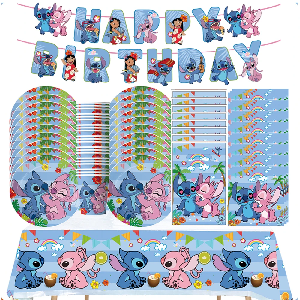 

Disney Lilo&Stitch Children's Birthday Party Disposable Tableware Set Stitch Balloon Baby Shower Party Supplies