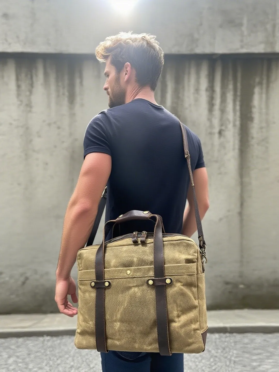 American Retro Wax Dye Canvas Ameika Jida Men's Crossbody Handbag Large Capacity Messenger Computer Bag Soft Handle Leisure