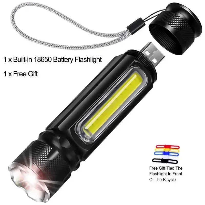 Oplaadbare USB-zaklampen met COB-zijlicht Krachtige LED-zaklamp Noodverlichting voor buiten Zaklamp met ingebouwde batterij