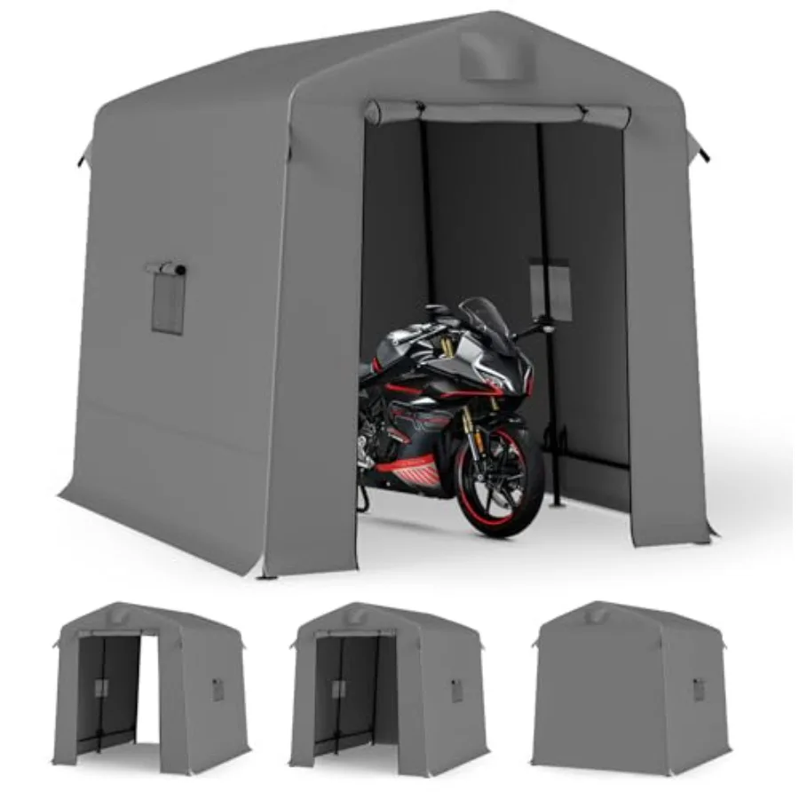 Portable outdoor storage shed for backyard use, heavy duty steel frame, gray, weather-resistant and easy assembly