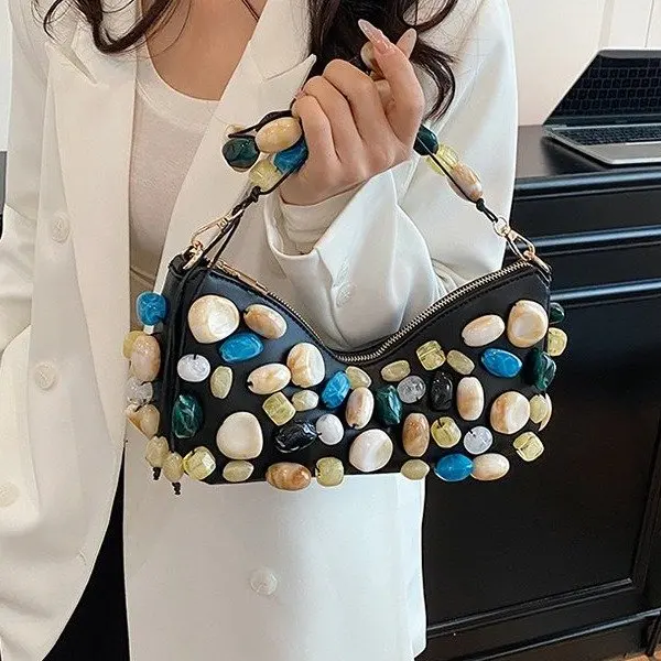 

Новая красочная сумка с камнями 2026 года, богемная регулируемая сумка через плечо, уникальная модная сумочка в стиле Y2K для повседневного использования