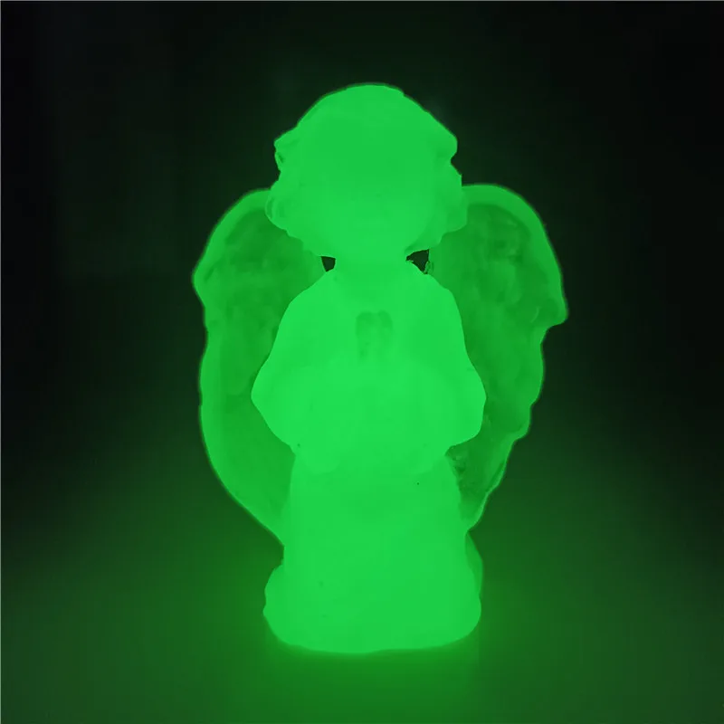 Glow in Dark Cute Resin Fairy Girl Angel Figurine Peaceful Prayer Angels Statues Man-made Jade Stone Ornaments Home Decorative view 2
