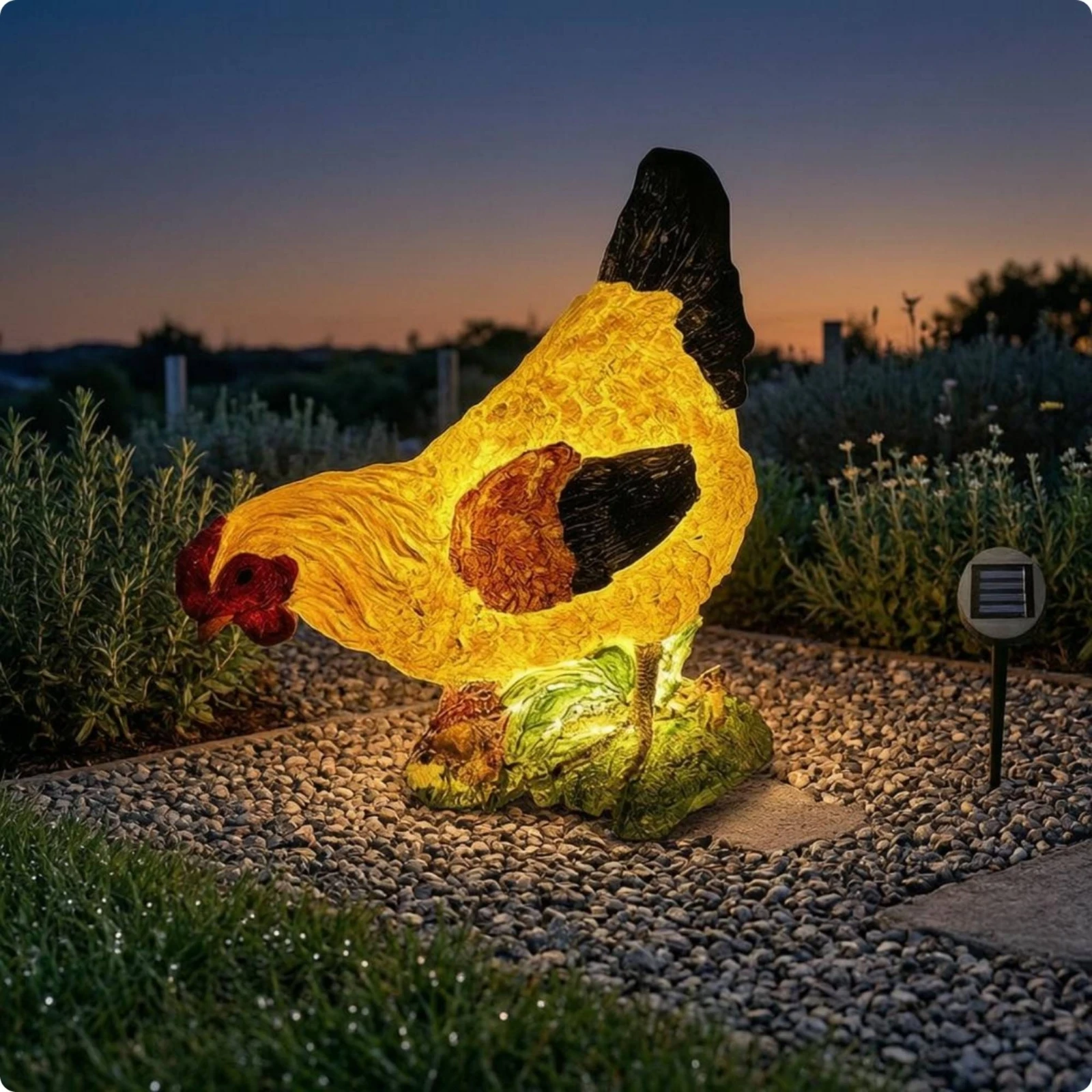 Solar Chicken Statue Textured Feathers Hen Yard Statue Chicken Figurine Resin Outdoor Decor Farmhouse Style for Hotel