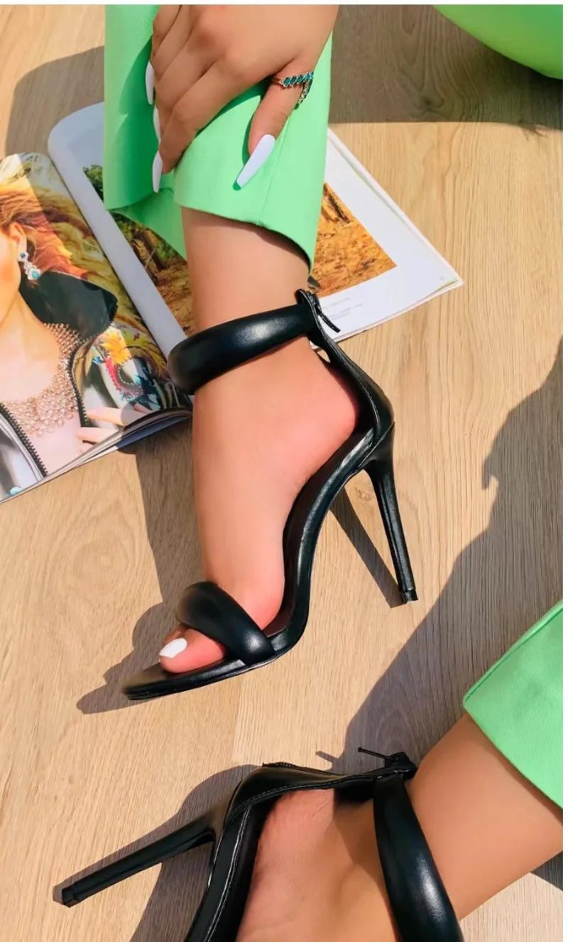 2024 New Thin High-Heel Simple Women Gold Summer Rhinestone Sandals Concise Style One-strap Sexy Prom Ladies Party Shoes