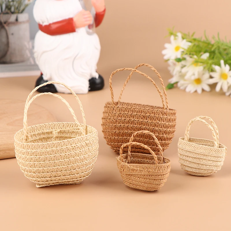 New Arrival Dollhouse Miniature Dolls Fashion Shopping Straw Bag Shoulder Bags Messenger Bag Shopping Bag For Dolls House Decor