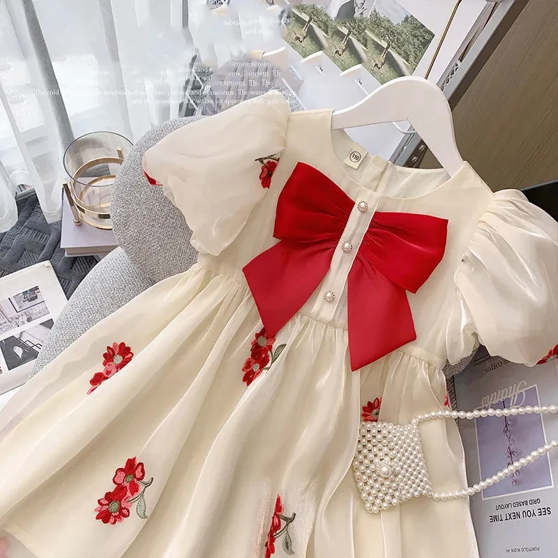 

Girls Clothes 2024 New Summer Princess Dresses Puff Sleeve Kids Cotton Party Dress Toddler Wedding Dresses for Baby Girls