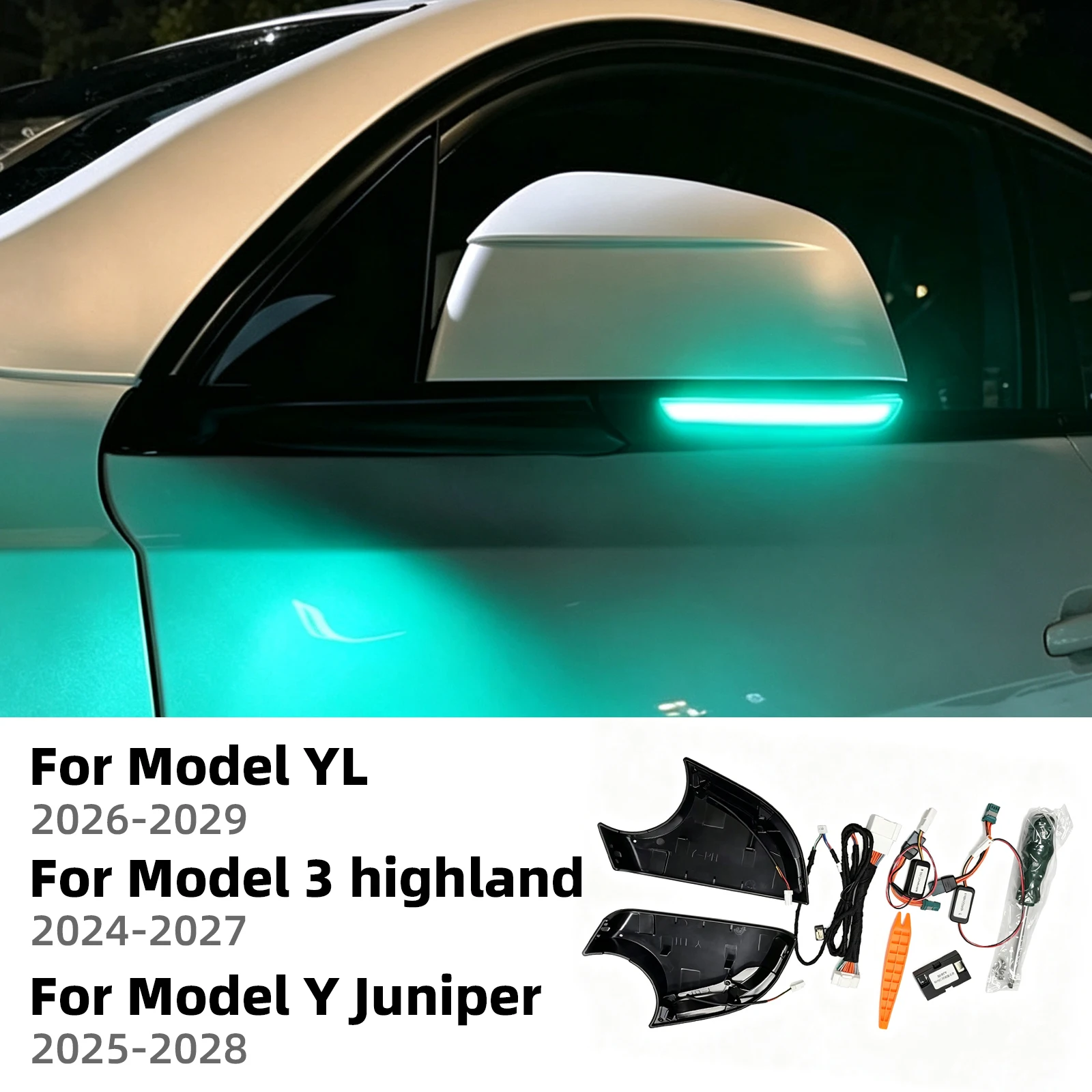 Blue Rearview Mirror LED Light Strip For Tesla Model YL Model Y Juniper 2025 2026 2027 2028 Model 3 Highland 2024-2027 Trim Lamp