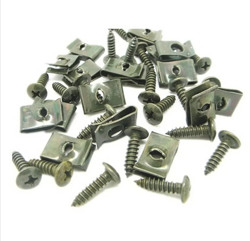 60pcs for Motorcycle electric car plastic parts U-card self-tapping screws fixed iron enclosure card standard Free Shipping