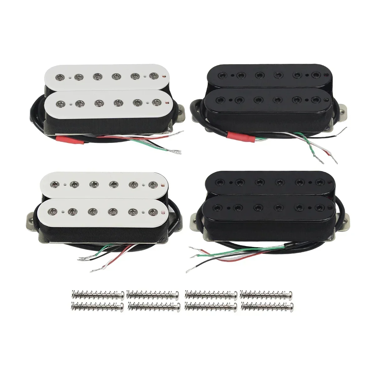 2PCS Passive Ceramic Humbucker Pickups Set, 4-Wire Bridge & Neck Pickups Black and White for Electric Guitar Parts