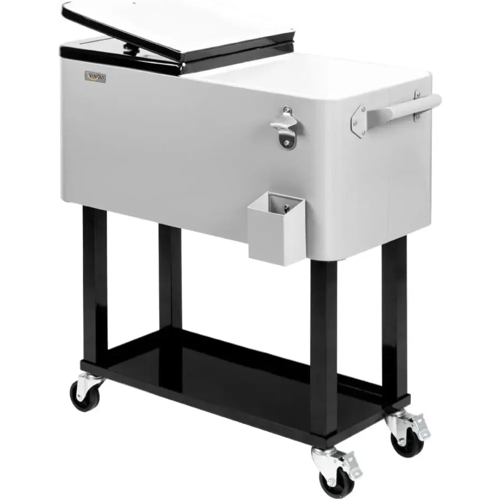 

80 Quart Rolling Ice Box Portable Patio Party Bar Beverage Refrigerator Cart with Shelves Drink Pool with Bottle Opener