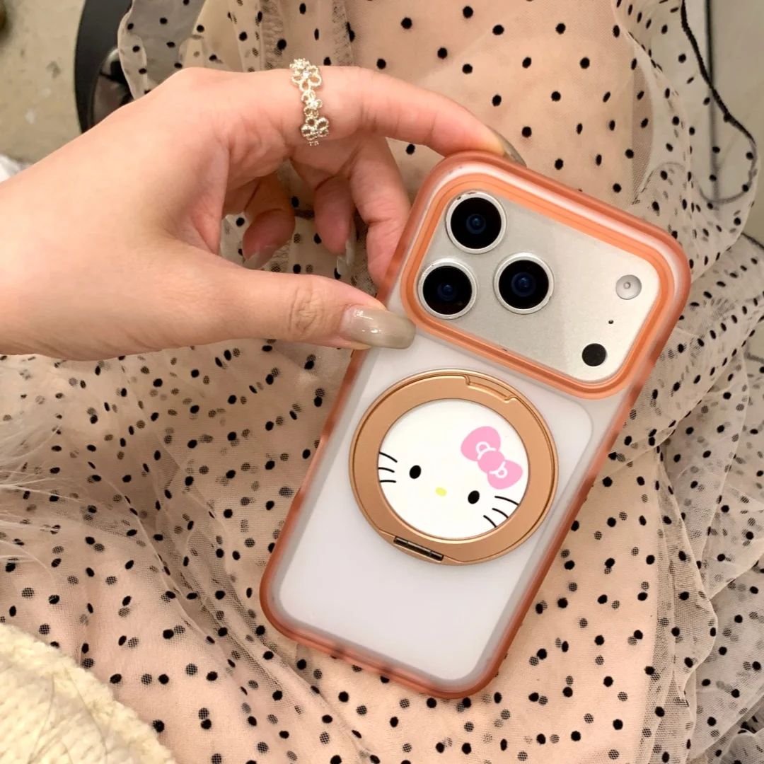 

Luxury Frosted Translucent Sanrio KT Magnetic Stand Phone Case For iphone 17 16 15 Pro Max Ultra-Thin PC Shockproof Bumper Cover