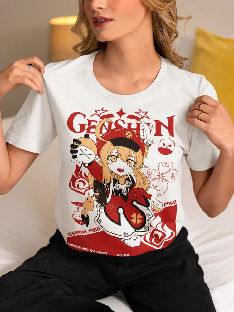 Klee Genshin Impact T-Shirt Gorou Ganyu Kawaii Anime Manga Gift Shirt All Size