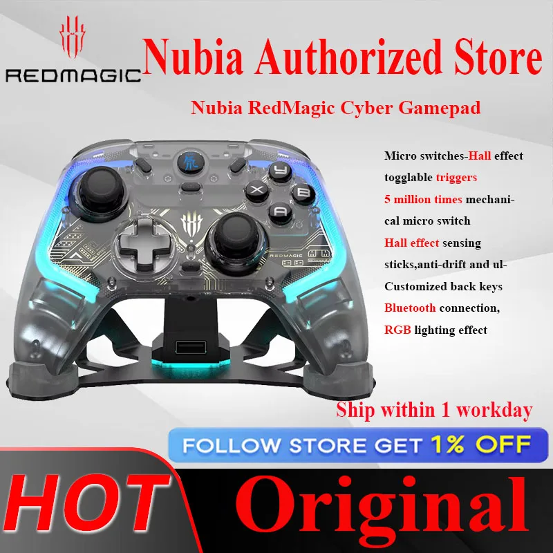 Nubia-Manette de jeu Bluetooth sans fil RedMagic Cyber, contrôleur de jeu Elite Hall, joystick de certes, RVB pour commutateur, PC, Android, IOS