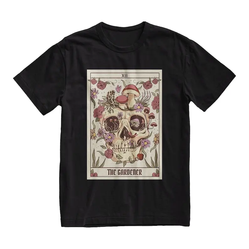 

The Gardener Tshirt Tarot Card Shirt Gardening Shirt Plant Lady Aesthetic Top Boho Shirt Plant Mom Gardener Skull Fungi Tee