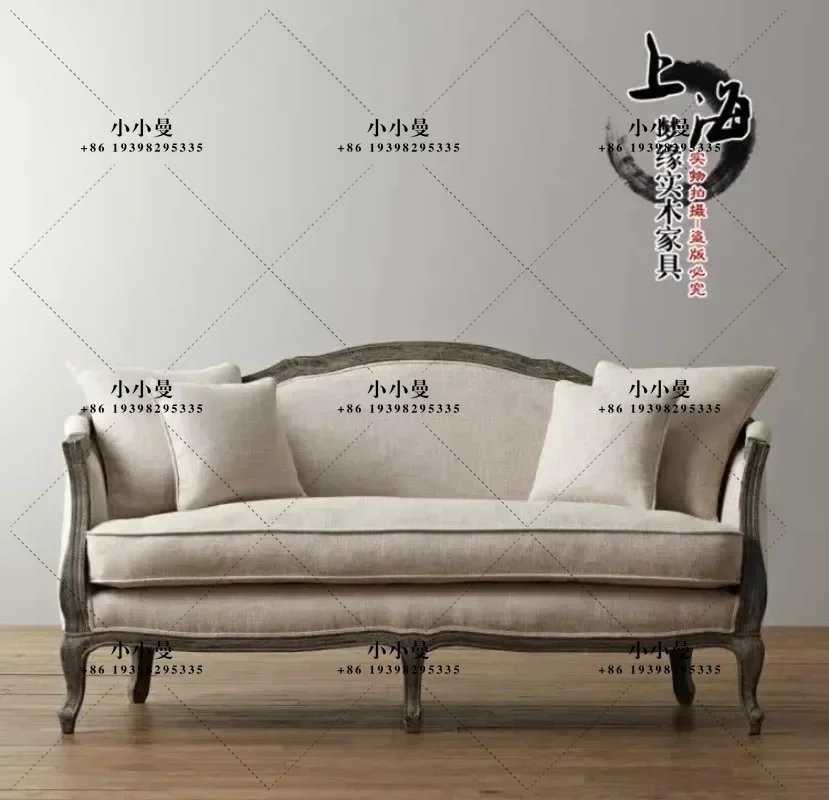 American country solid wood villa luxury living room single French retro old sofa